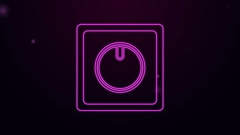 Glowing neon line Electric light switch icon isolated on purple background. On and Off icon. Dimmer light switch sign. Concept of energy saving. 4K Video motion graphic animation