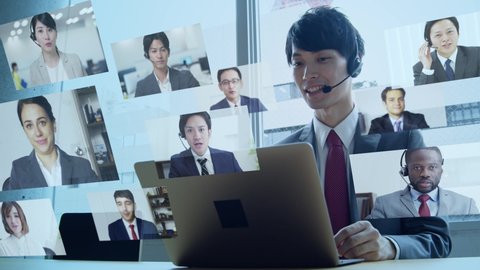 Young asian businessman taking video conference. Telemeeting. Web conference. Remote work.