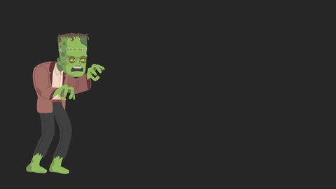 Green scary monster - Frankenstein. Happy Halloween. Scary green monster walks on Halloween eve cartoon 4k animation