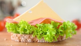 Slice of Cheese Falling onto Sandwich with Ham and Lettuce in 1000fps - Powered by Shutterstock - Get 15% off with code: PIKWIZARD15