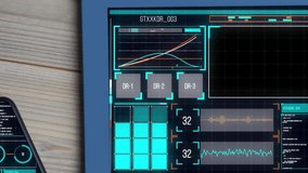 Digital animation of data processing over digital interface on digital tablet and smartphone screen on wooden table. Medical research computer interface concept - Powered by Shutterstock - Get 15% off with code: PIKWIZARD15