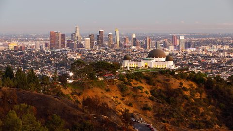 Time lapse of downtown Los Angeles behind the Griffith Observatory.