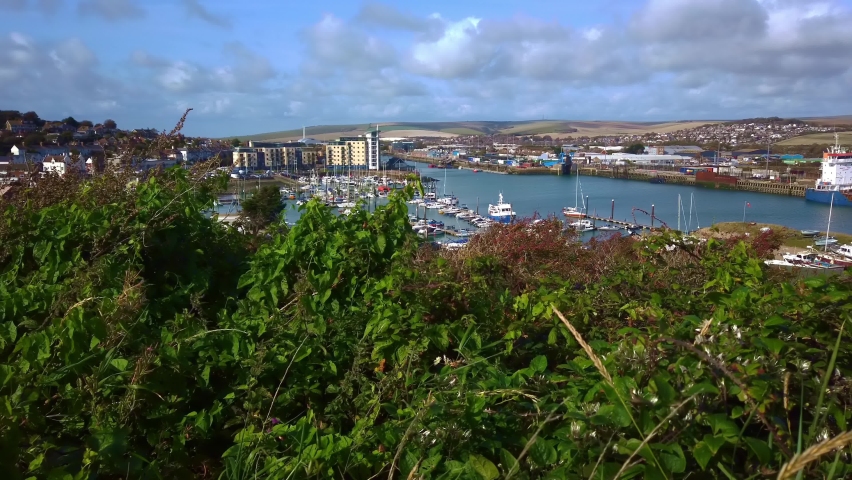 Newhaven harbour view - small boat port and wrecking yard  -  4k footage
