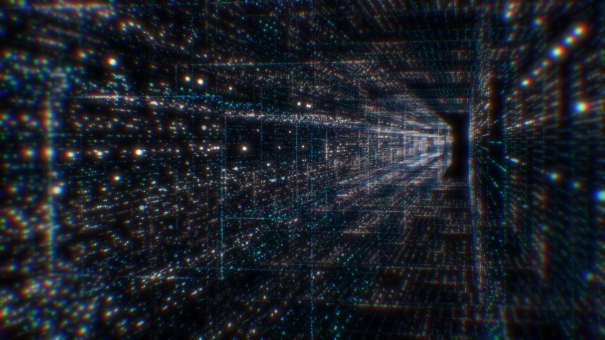 Motion graphic 4K flying into digital technologic tunnel.3D Big Data Digital tunnel square with futuristic matrix. Binary code particles network. Technological and connection motion background. | Shutterstock HD Video #1059869444