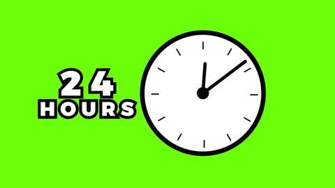 The clock rotates fast for 24 hours, green screen concept