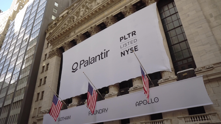 New York NY/USA-September 30, 2020 The New York Stock Exchange is decorated for the initial public offering of Palantir Technologies.