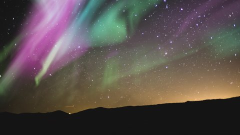Aurora Milky Way Galaxy Time Lapse Rise In Spring Sky Canyon