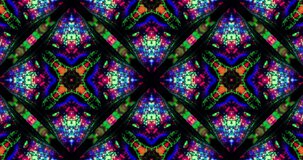 Abstract multicolored looping kaleidoscope animation for concert, night club, music video, events, shows, fashion, holiday, exhibition, LED screens and projection mapping.