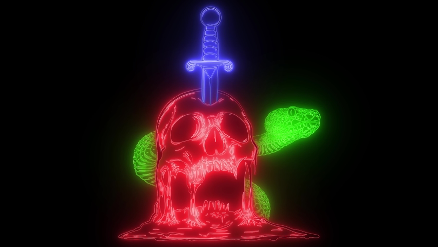 skull and snake. digital video.