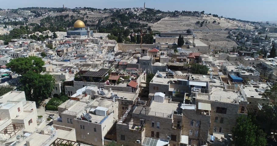 Jerusalem old city and golden dome - Aerial view Royalty-Free Stock Footage #1059897179