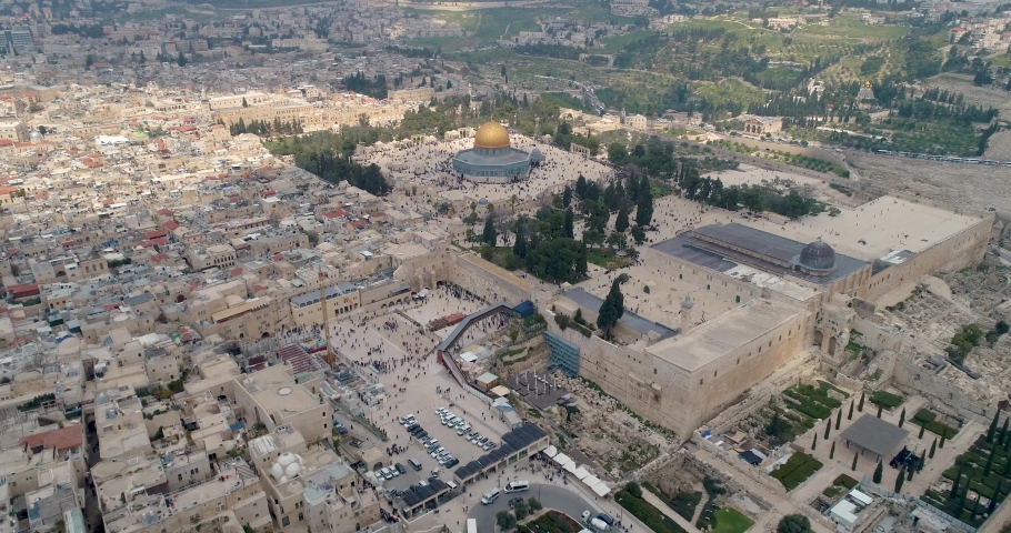 Jerusalem old city and golden dome - Aerial view Royalty-Free Stock Footage #1059897218