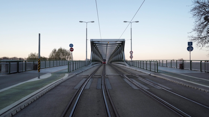 Bratislava old bridge during epic sunrise