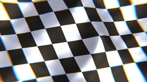 Realistic looping 3D animation of the vintage checkered race flag with lens distortion rendered in UHD