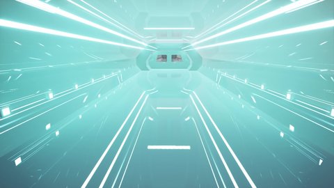 Corridor spaceship blue 3d futuristic interior virtual reality 4k