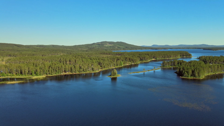 Beautiful forest lake and river of Vansbro municipality, Dalarna county, Sweden