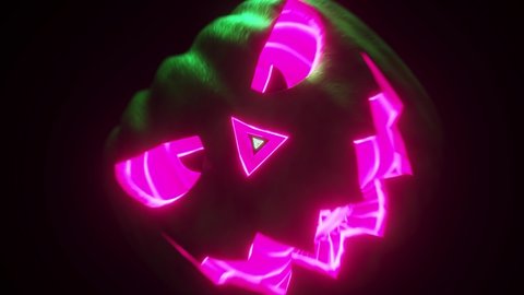 Endless flight through Halloween pumpkins with scary faces. Camera movement through the pumpkins. Seamless loop 3d render