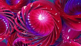 3D abstract composition. UHD 4K animation. Opening long blooming red flower. Space technology. Science.