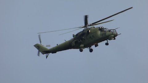 PRUSZCZ GDANSKI, POLAND - JUNE 13 2015: Combat helicopters aerobatics