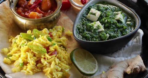 Assorted indian with palak paneer food 