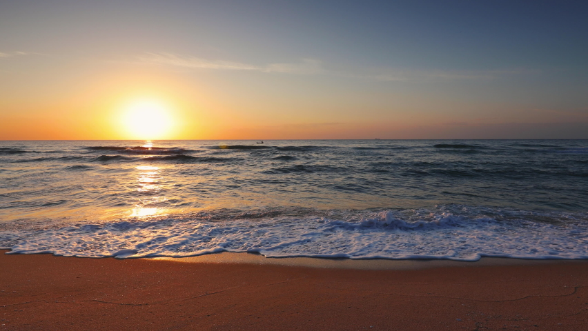 Colorful ocean beach sunrise. Beautiful relaxation morning. | Shutterstock HD Video #1059959021