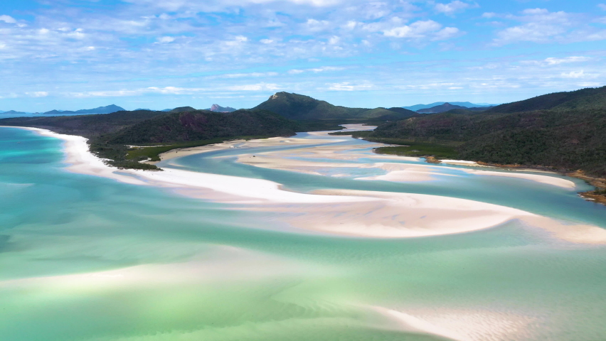 Rising cinematic drone shot of Whitehaven Beach Whitsunday Island Australia Royalty-Free Stock Footage #1059959996