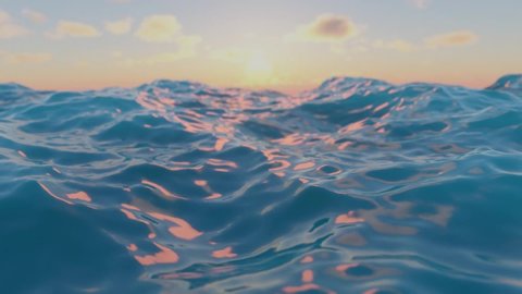 Beautiful blue water surface. Abstract background 3d render with animation waving of waterline.