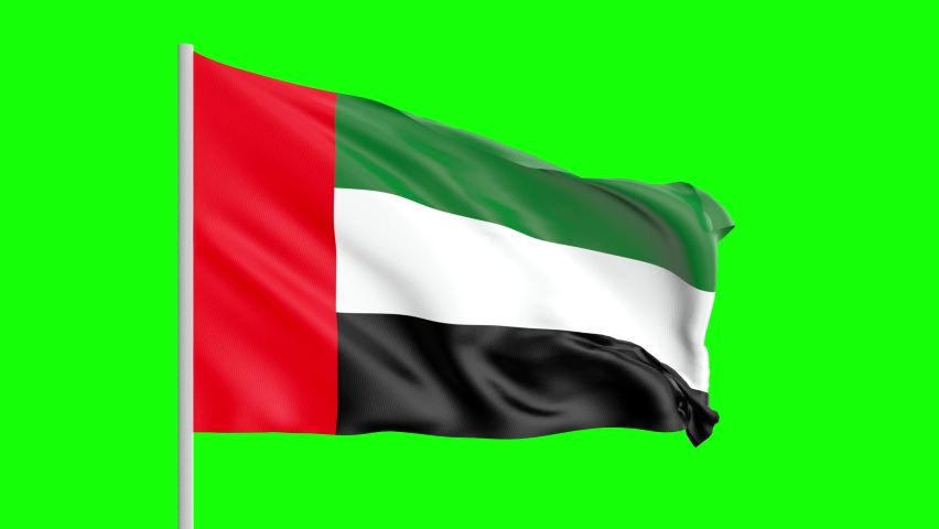National Flag Of UAE Waving In The Wind on Green Screen With Luma Matte
