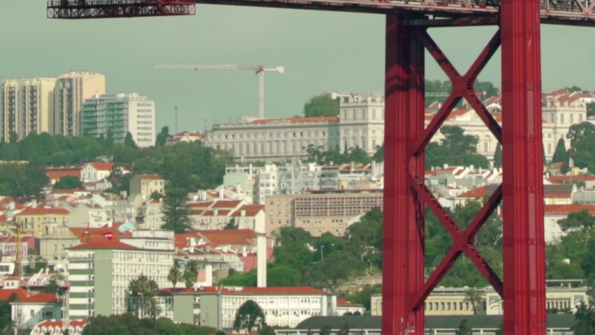 Closup under the 25 April bridge in Lisbon, Portugal.