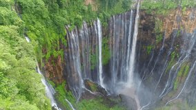 Aerial Drone Video of Amazing Cuban Sewu Waterfall in Indonesia. 4K