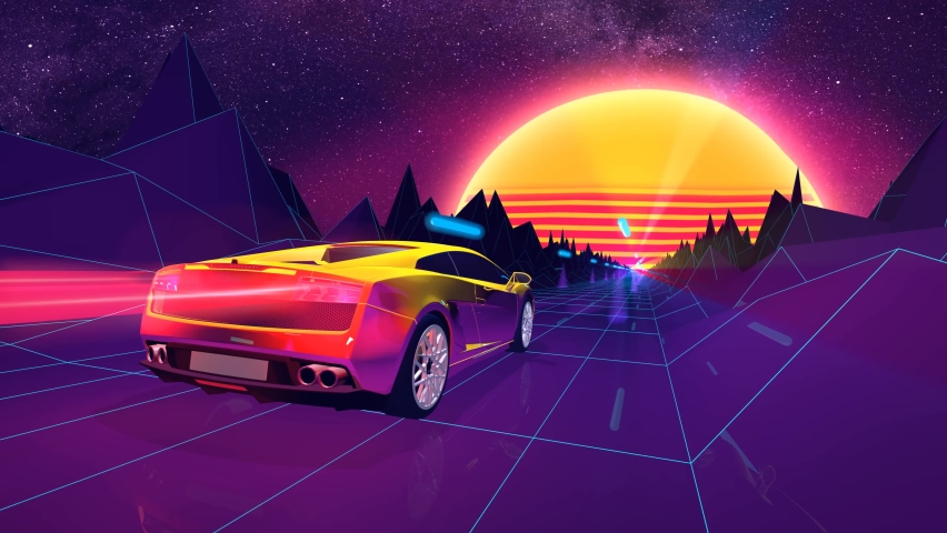 Luxury sports car in the 80s  retro-futuristic color scheme and style seamless looping Background for electronic, videogames and vaporwave music concept | Shutterstock HD Video #1059971816