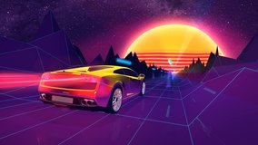 Luxury sports car in the 80s  retro-futuristic color scheme and style seamless looping Background for electronic, videogames and vaporwave music concept
