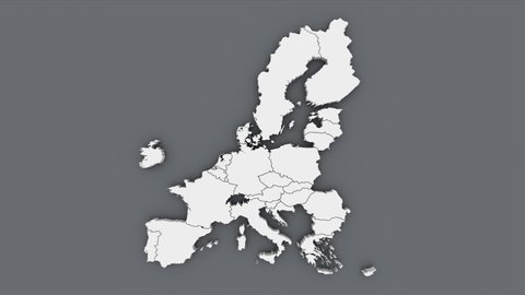 Animated map of the European Union, white map on a gray background. Animation with alpha canal