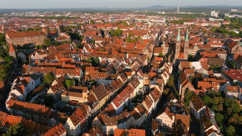 Nuremberg: Aerial view of historic city in German region of Bavaria - landscape panorama of Germany from above, Europe