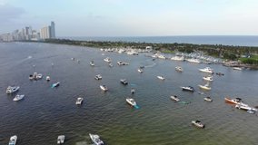 Boats gathered at Haulover Sandbar, Florida for mass party