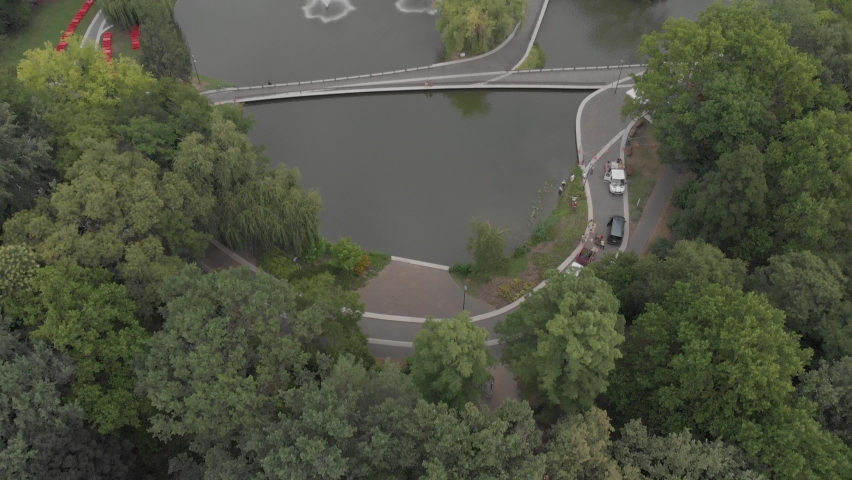 Aerial / drone footage of the Great Forest Park of Debrecen, second largest city and a major cultural center of Hungary, located in the Northern Great Plain region also the seat of Hajdú-Bihar county