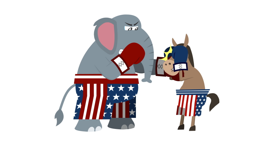 Republican Elephant And Democrat Donkey Is Boxing.  4K Animation Video Motion Graphics With White Background - Powered by Shutterstock - Get 15% off with code: PIKWIZARD15