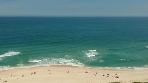 Aerial view of Praia da Reserva, Barra da Tijuca, Rio de Janeiro ( Reserve Beach ). Drone take. Sunny day.