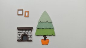 Christmas tree decoration with toys. Paper craft diy. Hand made creativity.
