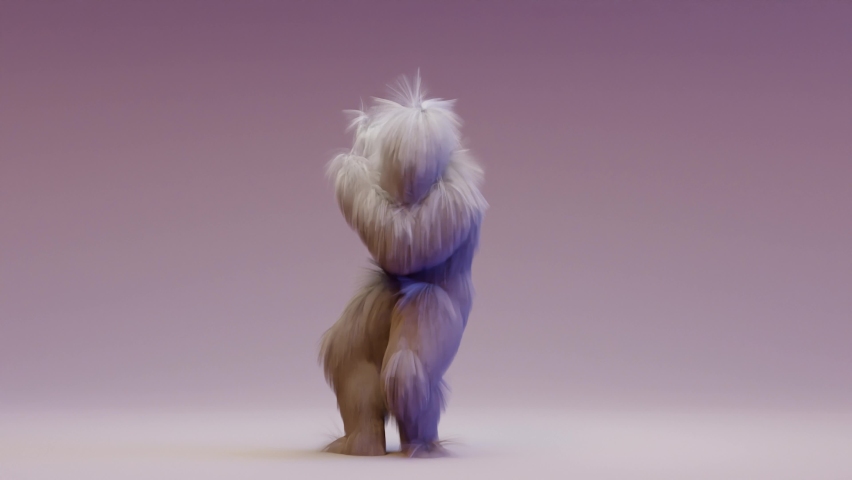 Hairy Monster Dancing clip isolated. loop animation, house dance, fur bright funny fluffy character, fur, full hair, snowman, 3d render. Sneaking out. Royalty-Free Stock Footage #1060006181