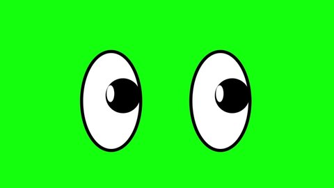 Cartoon styled eyes, looking from side to side on a green screen