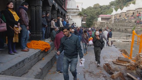 Pashupatinath, Kathmandu, Nepal. 12-15-2019. Body being taken to be cremated at Pashupatinath temple ghats.