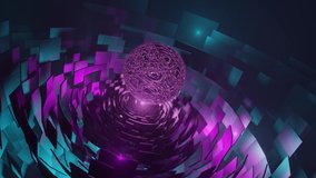 4K video animation of a colorful 3d sci-fi flowery object rotating under a pink transparent plasmasphere.