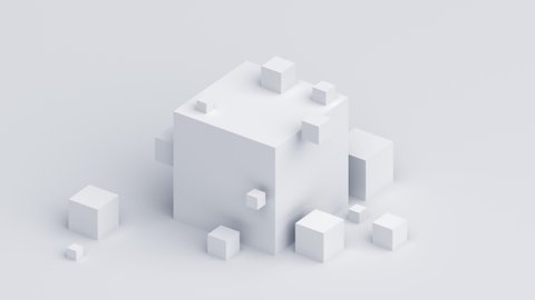 Abstract 3d render, white geometric background with cubes, motion design, 4k seamless looped video