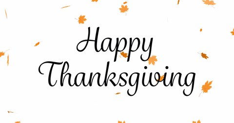 Happy Thanksgiving animated text with handwriting effect on maple leaf fall background
