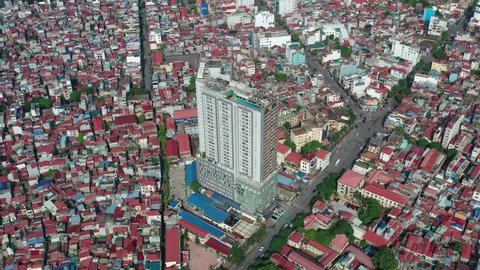 Hai Phong, Vietnam Sep 2020 4k aerial video of Haiphong urban look Lach tray street in a sunny day