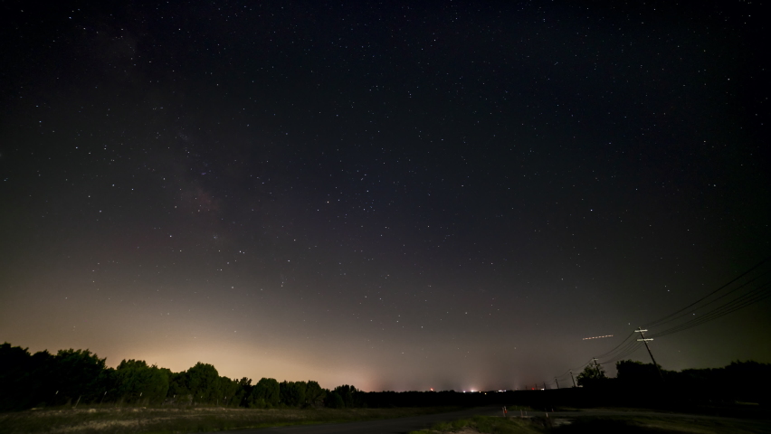 Star Trails Over Texas Road with Electric Post in the Picture