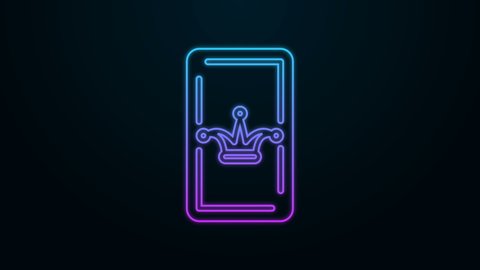 Glowing neon line Joker playing card icon isolated on black background. Casino gambling. 4K Video motion graphic animation