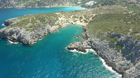 Aerial view of the dry, rugged coastline of the largest Greek island - Crete.
