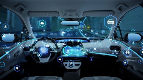 Interior of autonomous car. Driverless vehicle.