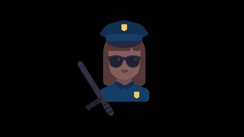 Policewoman two animated icon with black png background. 